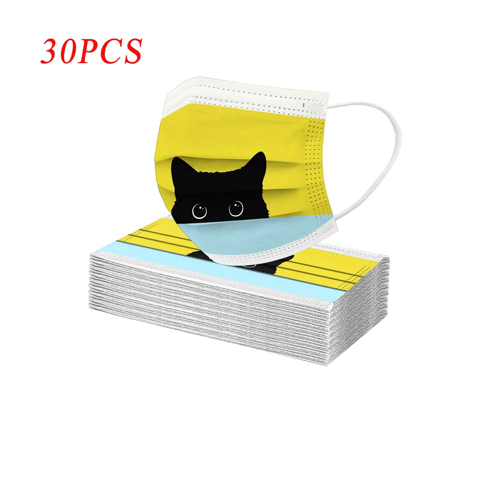 

10/20/30/50/100pcs Adults Masks Cat Prints Breathable 3 -layer Filter Disposable Mask Mascarilla Mascarillas