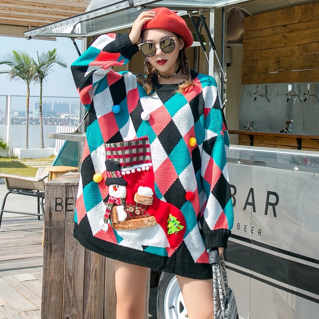 Женский уродливый свитер 2019 таиландский брендовый красочный в клетку форме