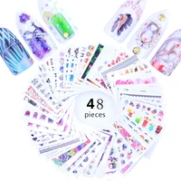 48 sheetset simple maple leaf ice cream and geometry nail art water nail stickers foil for manicure stickers nail supplies