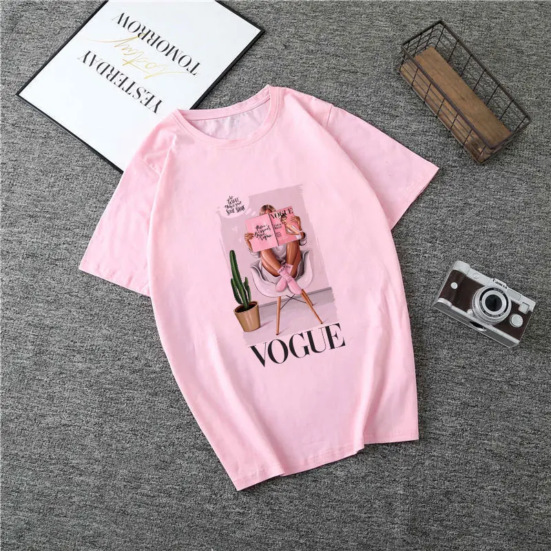 Poleras Mujer De Moda летняя футболка Женская Vogue с буквенным принтом Vogue Harajuku футболка плюс размер панк Футболка Camiseta Mujer - Цвет: 2072-Pink