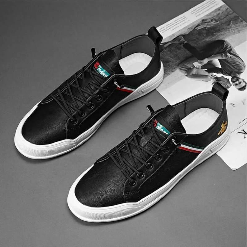 New Fashion Men Leather Casual Shoes Lightweight Breathable Flats Luxury Men's Outdoor Walking Sneakers 1a38 | Обувь