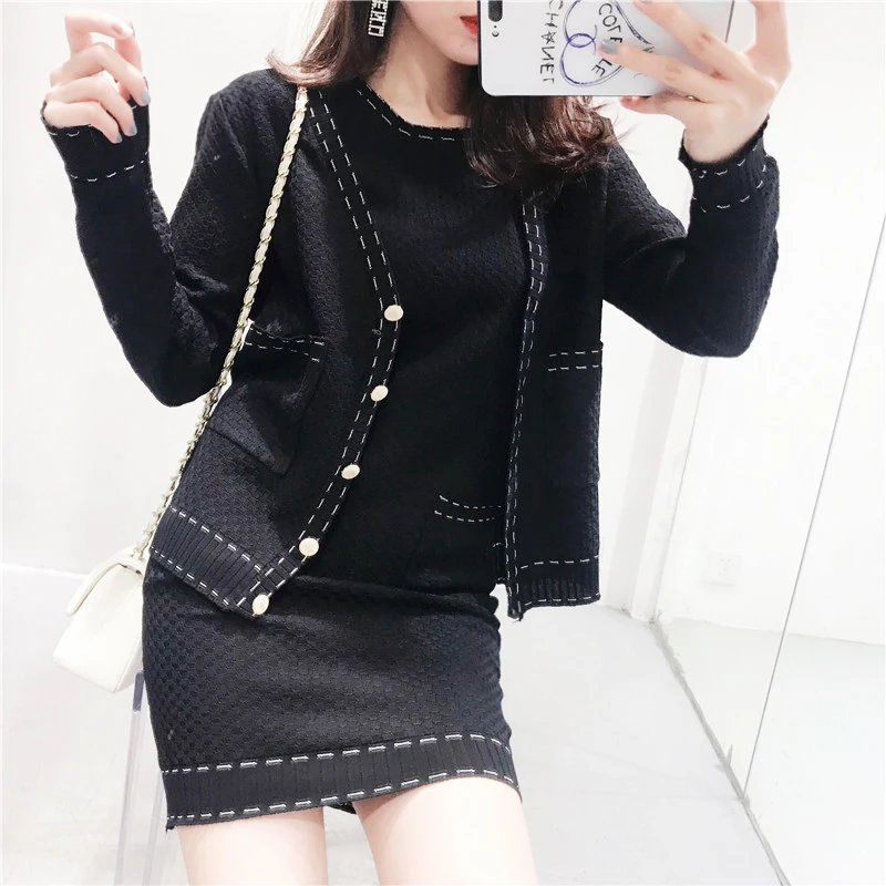 Женский трикотажный комплект из 2 предметов однобортный кардиган с V образным