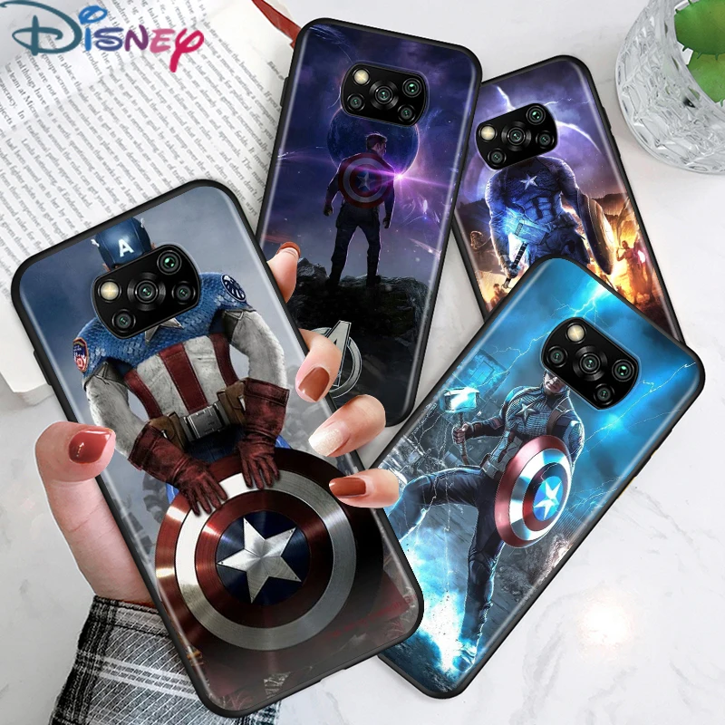 

Marvel Captain America For Xiaomi Poco X3 NFC M3 M2 X2 F3 F2 Pro C3 F1 Mi Play Mix 3 A2 A1 6X 5X Black Phone Case Cover