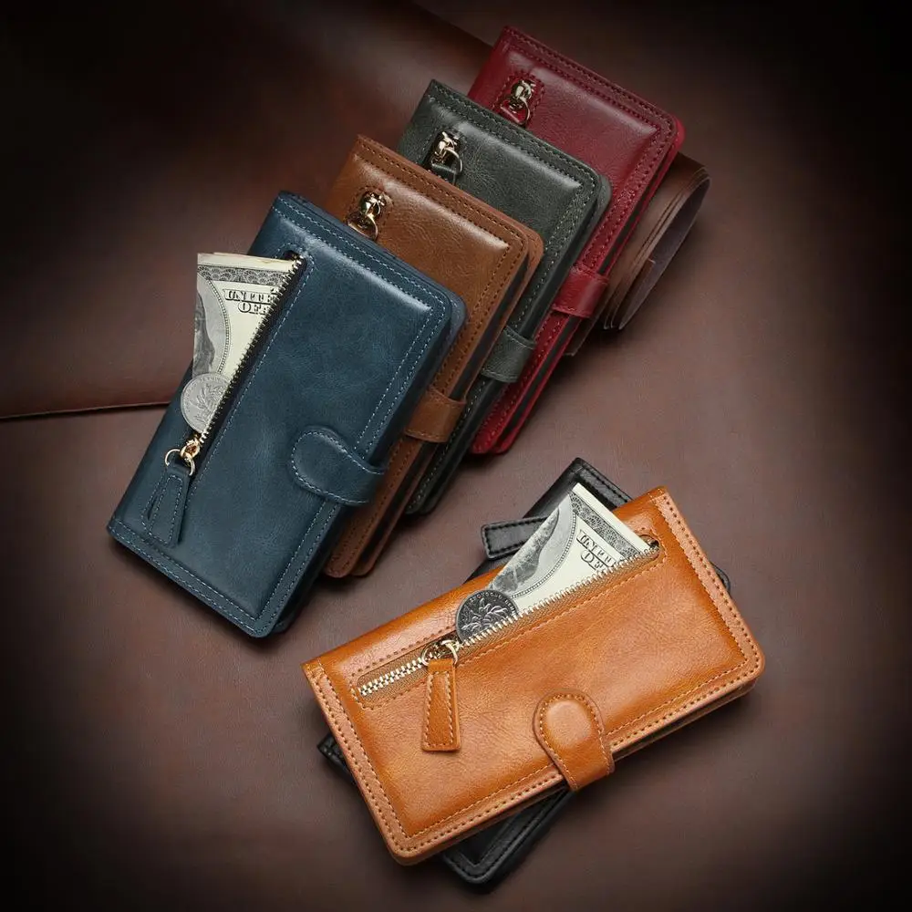 

Luxury Leather Zipper Flip Wallet Case For iPhone 11 Pro MAX X XS XR 6 6s 7 8 Plus SE 2020 Card Holder Stand Phone Cover Coque