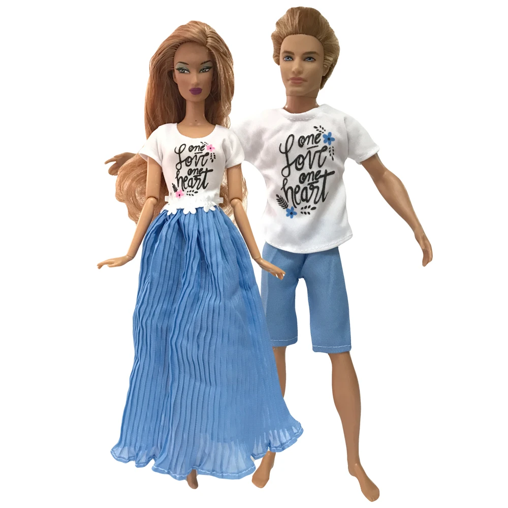 NK 2 Pcs /Set Daily Casual Couple Doll Dress For Barbie Doll Accessories Boy Girl Clothes Birthday Gift Toy For Ken Doll JJ