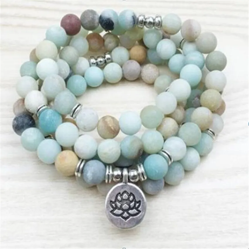 

8mm Natural Amazonite Gemstone 108 Bead Mala Bracelet Buddhism Chakra Yoga Wristband Wrist Classic