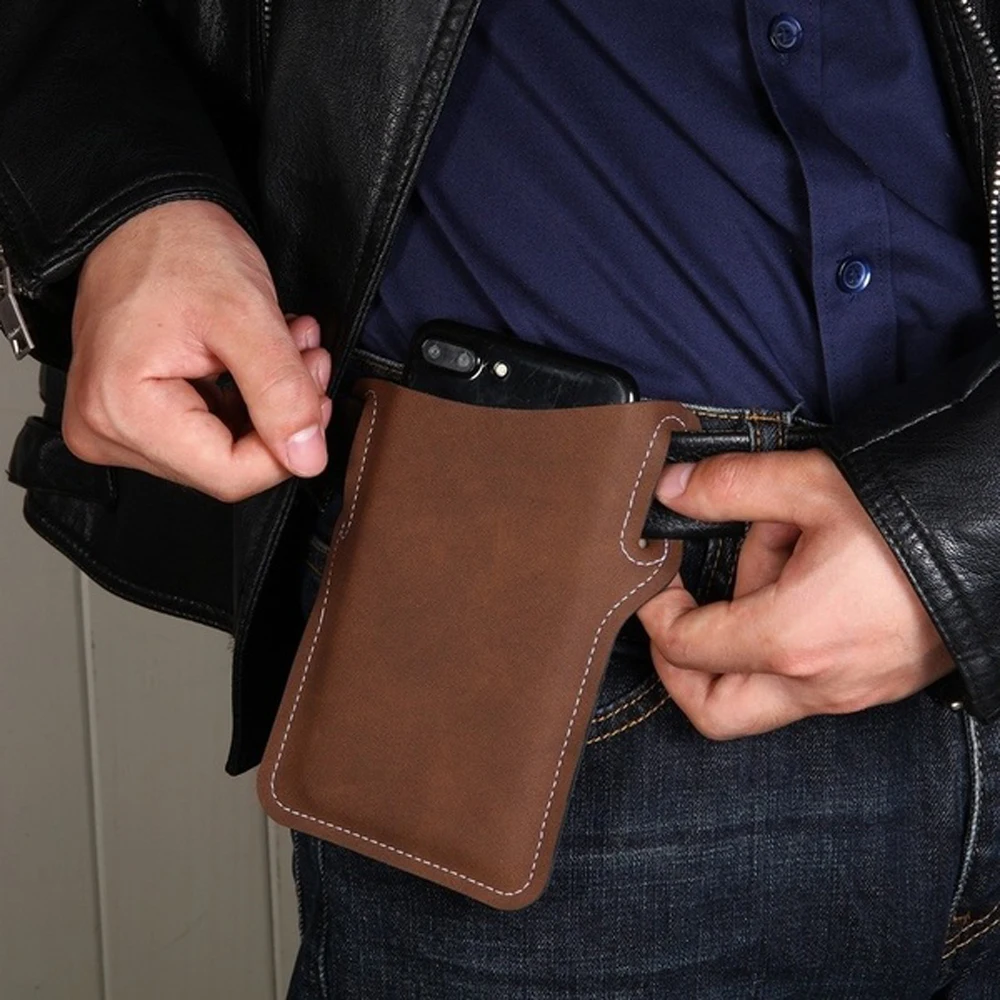 Men Leather Vintage Pack Waist Bag Belt Clip Phone Holster Travel Hiking Cell Mobile Phone Case Cover Belt Pouch Purse