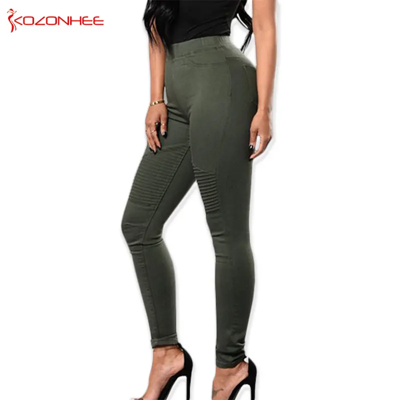 Женские эластичные джинсы ArmyGreen с высокой талией для девочек брюки-карандаши на