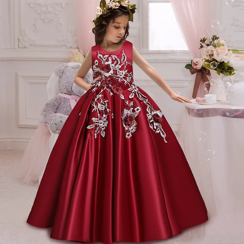 wine red Новое кружевное свадебное платье цветок галстук-бабочка для девочки теннис вечерние банкет вечерние шоу Бальное Платье vestidos de fiesta - Цвет: wine red