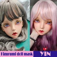 yinfemale sweet girl resin half head kigurumi cartoon mask cosplay japanese anime role lolita mask crossdressing doll mask