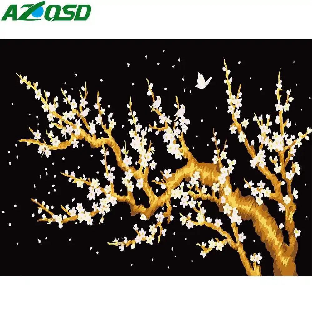 AZQSD картина маслом по номерам Цветок сливы Ручная роспись холст настенная