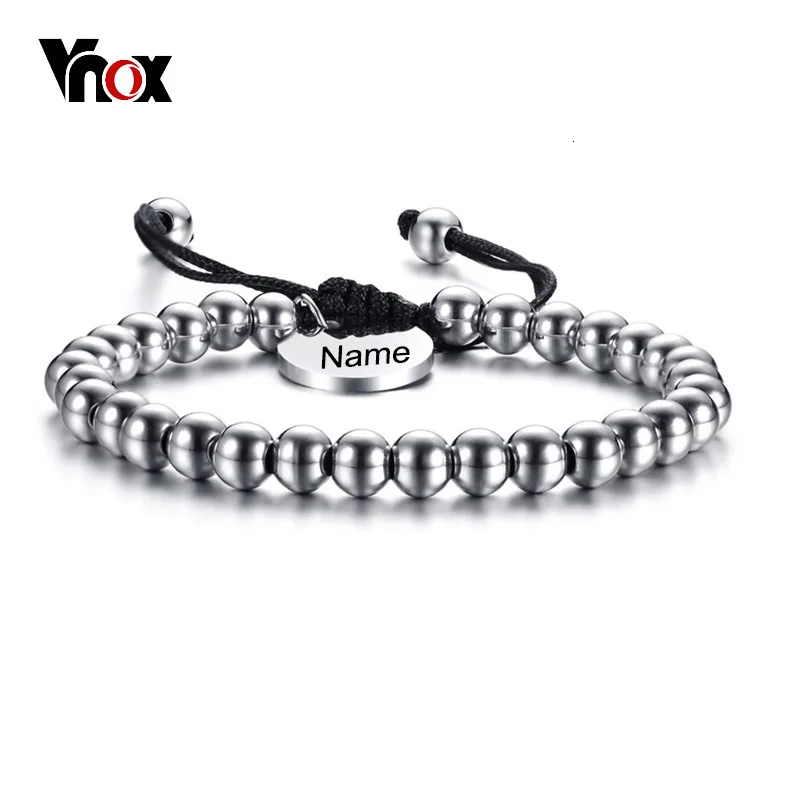 Vnox персонализированные имени Шарм 6 мм бусины из нержавеющей стали для женщин и