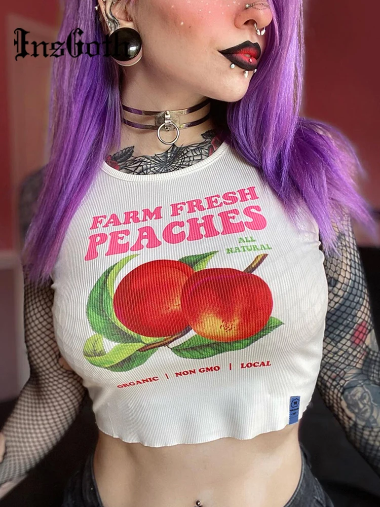 

InsGoth Harajuku E Girl Cartoon Print Tank Tops Goth O Neck Sleeveless White Knitted Cropped Top Chic Grunge Aesthetic Camisole