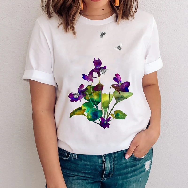 

Women Graphic Style Kawaii Fashion Floral Plant Flower Casual 90s Clothes Lady Tees Print Tops Clothing Female Tshirt T-Shirt