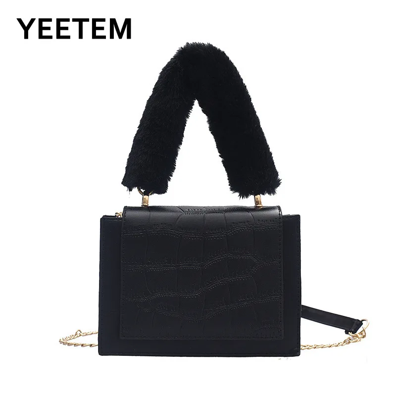 

Women's Bag Autumn Winter All-match Niche Design Messenger Ins PU Leather Square Bag Plush Handbag Messenger Bag Student Gift
