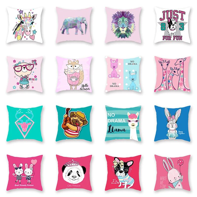 

Hot Selling Pillow cover cartoon dog cat rabbit geometry Luxury Printing Square Zippered Pillow Sham Personalized Pillowcase