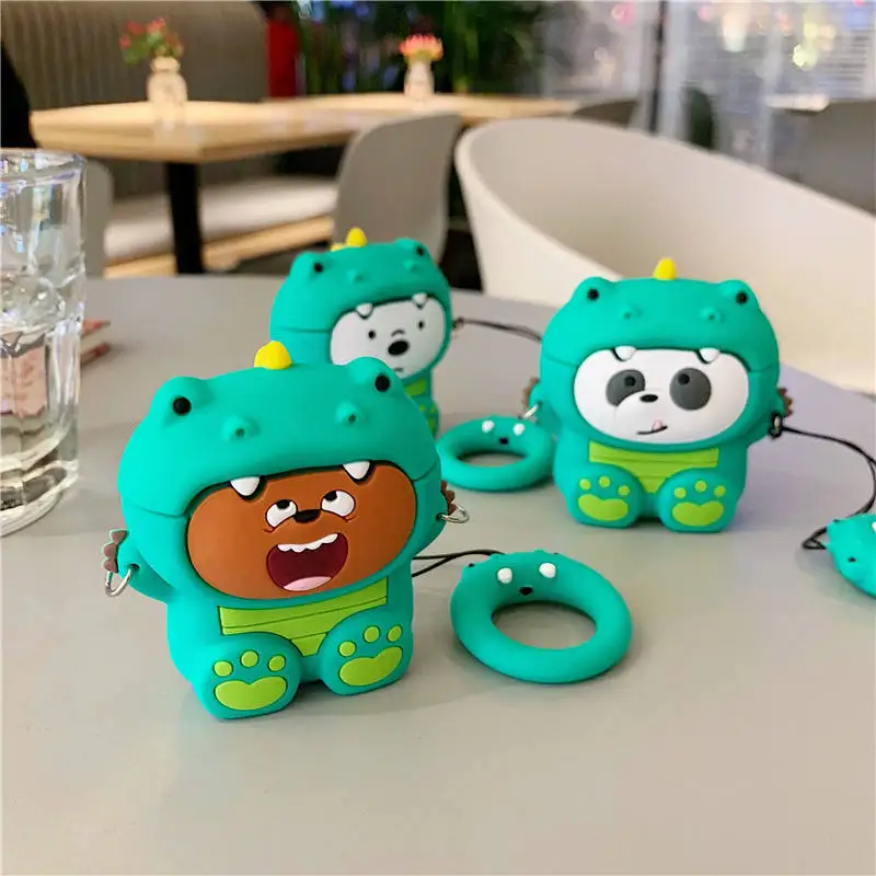 Для Airpods 1 3D Милые Мультяшные забавные панды ледяной медведь динозавр наушники
