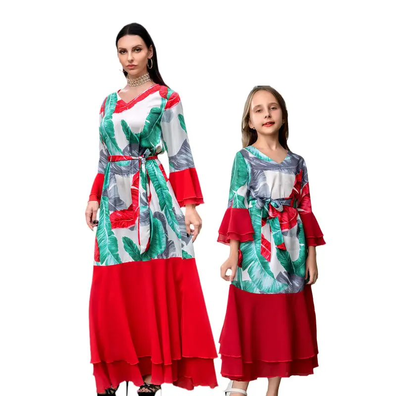 

Платье длинное шифоновое с длинным рукавом для матери и дочери