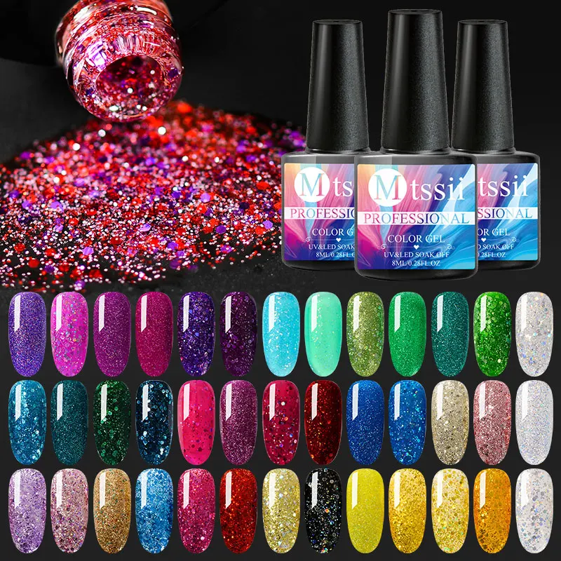 

Mtssii For Sale 8ML Nail Polish Holographic Glitter Platinum UV Nail Gel Polish Shine Shimmer Manicure Soak Off Nail Art Varnish