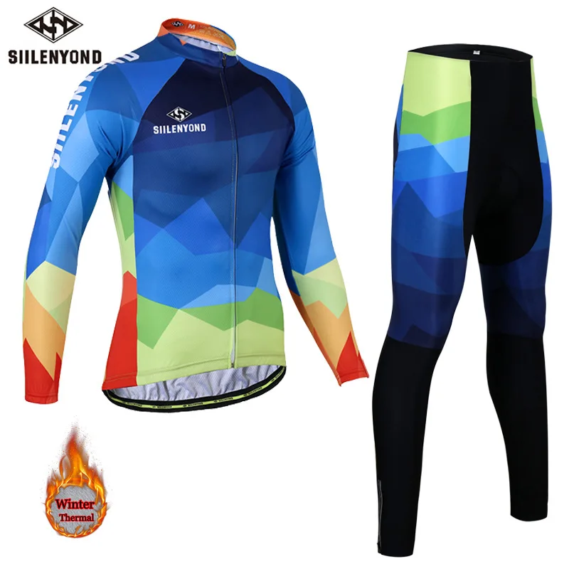 

SIILENYOND fleece cycling wear warm cycling wear long sleeve strap set in winter