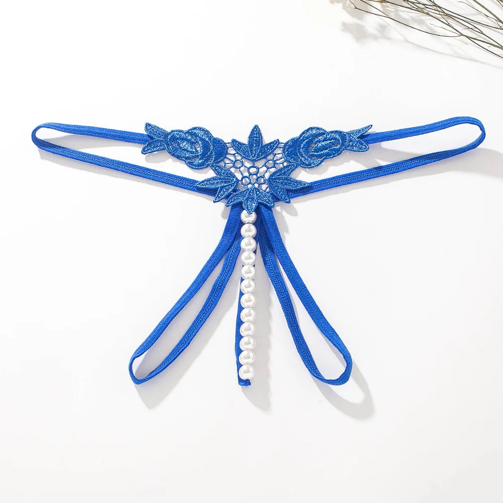 

Summer Sexy Women Low Waist Panties Bandage Embroidery Thongs Female Pearls G String Lingerie Underwear Briefs Plus Size 49