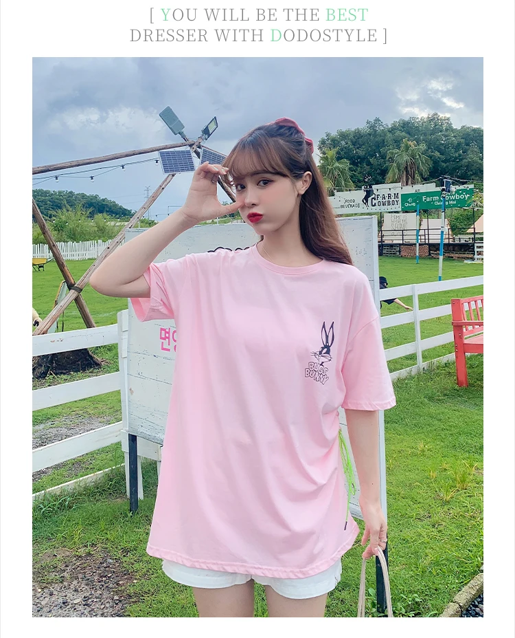 Фото Женская свободная футболка средней длины дизайнерская в Корейском стиле с