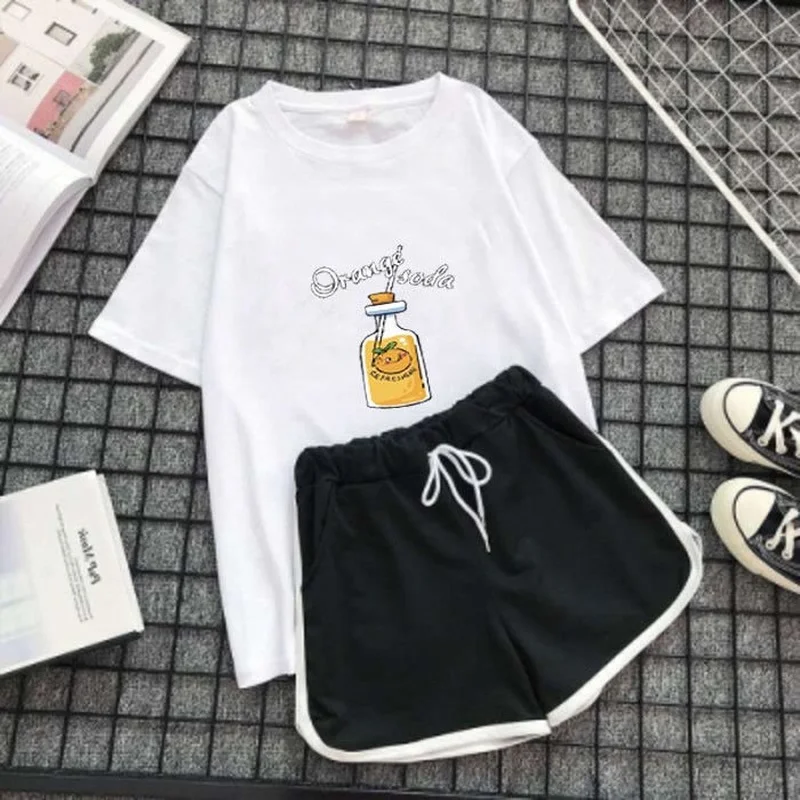 Women's Suit Kawaii Pajamas Two Piece Set Summer Pijamas Sweet Girl Homewear Pyjamas Spring Night Home Clothes Plus Size 3XL 4XL