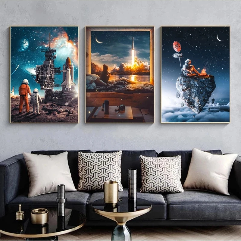 

Wall Art Home Decor Hd Planet Rocket Printed Modular Picture Spaceship Astronaut's Space Poster Canvas Painting Bedroom No Frame