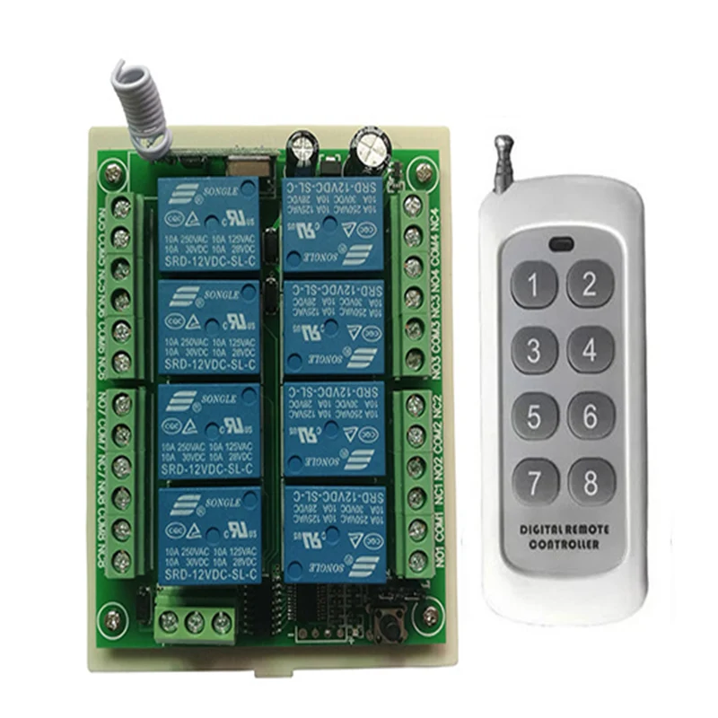 DC 12V 24V 8 CH Channels 8CH RF Wireless Remote Control Switch Remote Control System receiver transmitter 8CH Relay 315/433 MHz