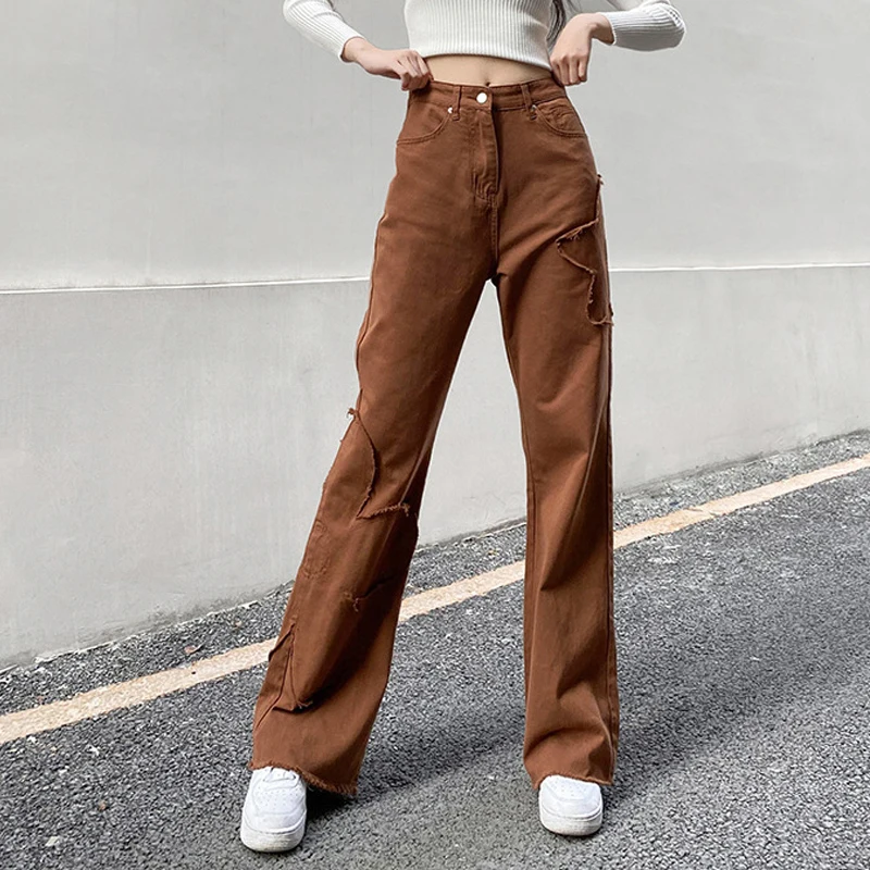 

Women Straight Jeans Floral Print Wide Leg Pants Female Trendy Luxury Slouchy Denim Trousers Baggy Stitch Bottoms High Quality