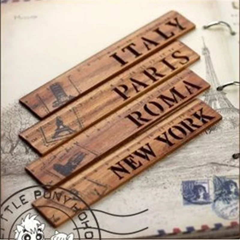 

1 Pcs Vintage Hollow Wooden Paris Eiffel Tower Italy New York Roma Straight Ruler Stationery Office School Supplies Child Rulers