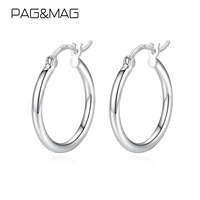 pagmag 22mm 925 sterling silver smooth round circle hoop earrings for women fashion charm silver earrings jewelry brincos