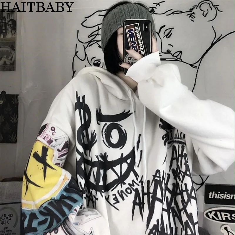 

HAITBABY Harajuku Hoodie Punk Anime Oversized Sweatshirt Graffiti Hoodies Women Cartoon Print Hoodie 2021 Streetwear Women WY008