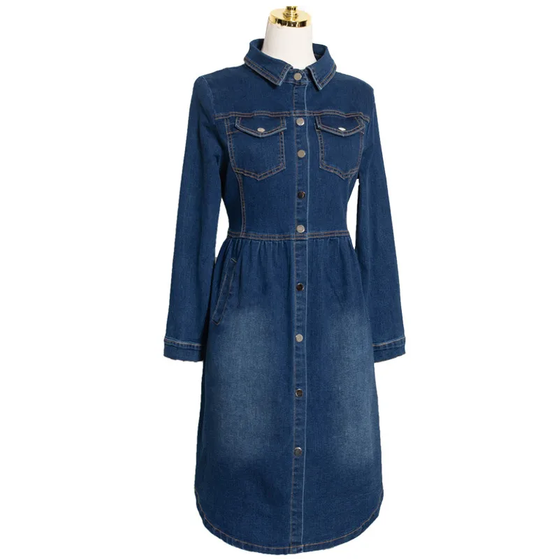 Женское длинное джинсовое платье весна-осень 2020 модные синие платья с длинным