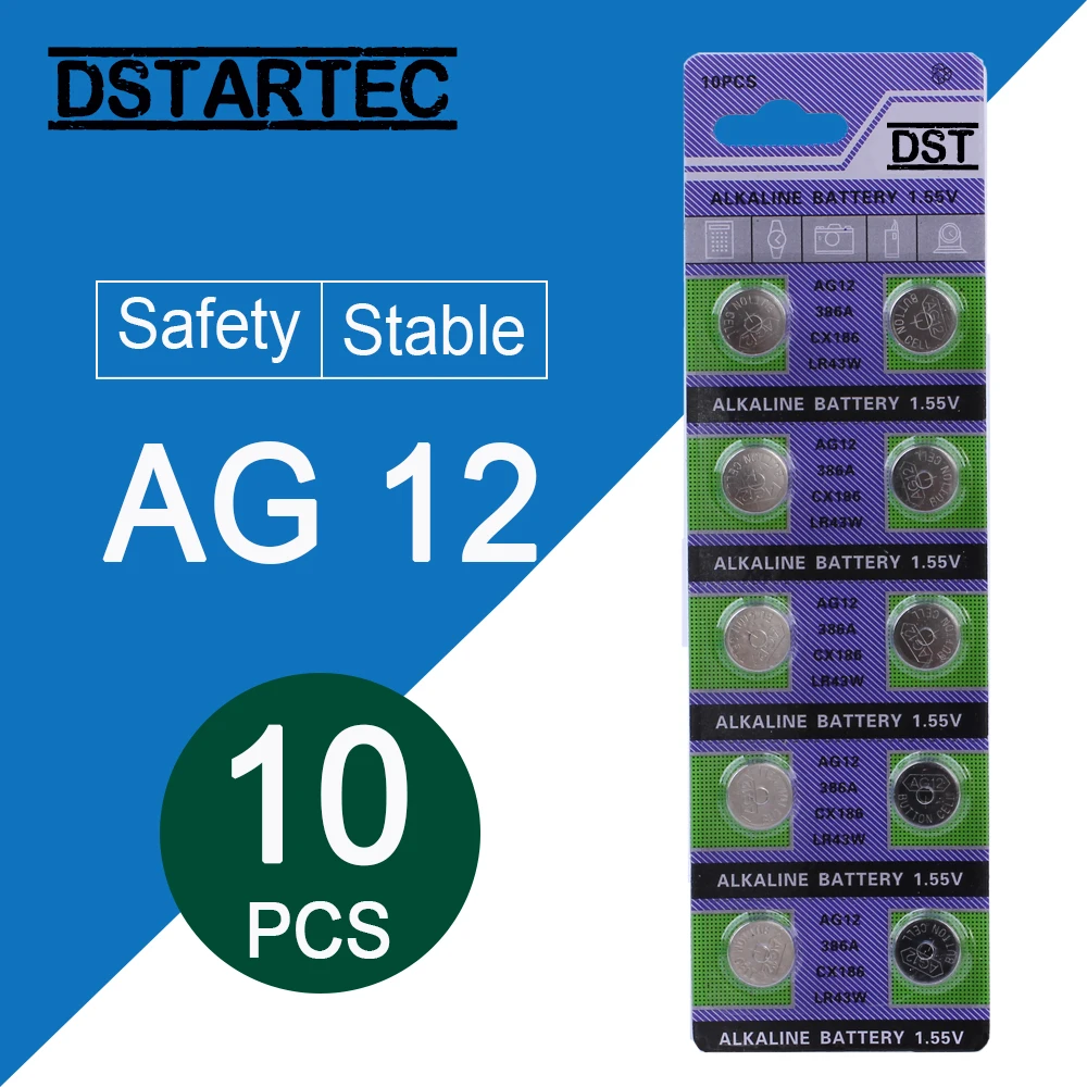 10 шт./карта 30 мАч 1,55 в AG12 LR43 SR43 260 386 LR1142 V12GA AG 12 кнопочные батареи для часов игрушки дистанционного управления и т. Д