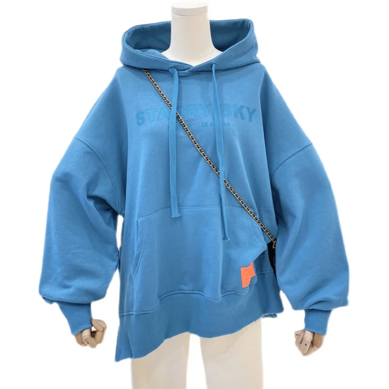 Тонкая универсальная толстовка с капюшоном из хлопка надписью свободного покроя