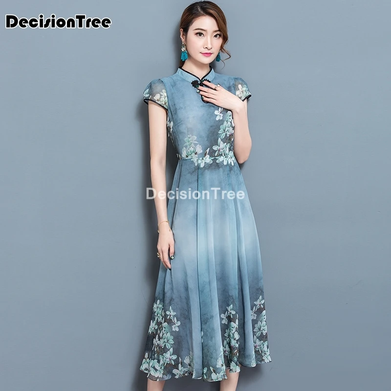 2021 элегантное китайское платье Ципао шифоновое винтажное женское с цветочным