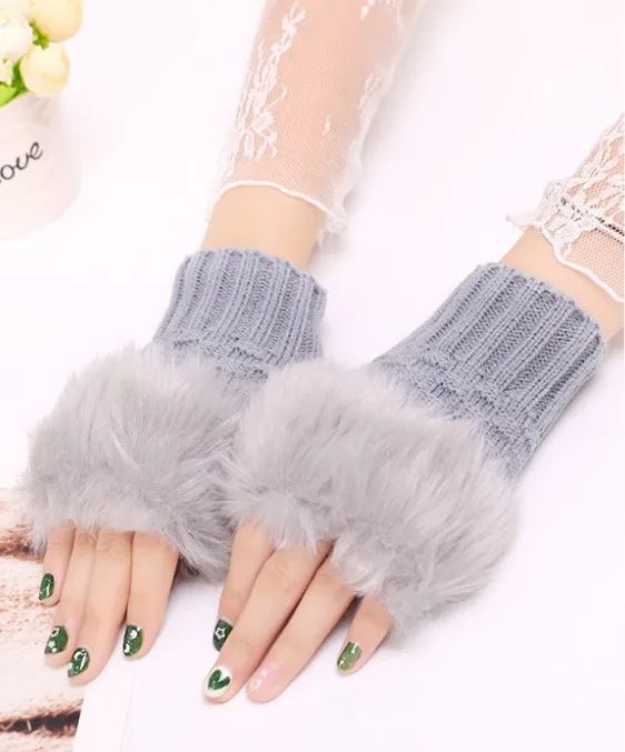 Подлинная Мода Леди Рук Твердые запястья зимние теплые без пальцев перчатки из