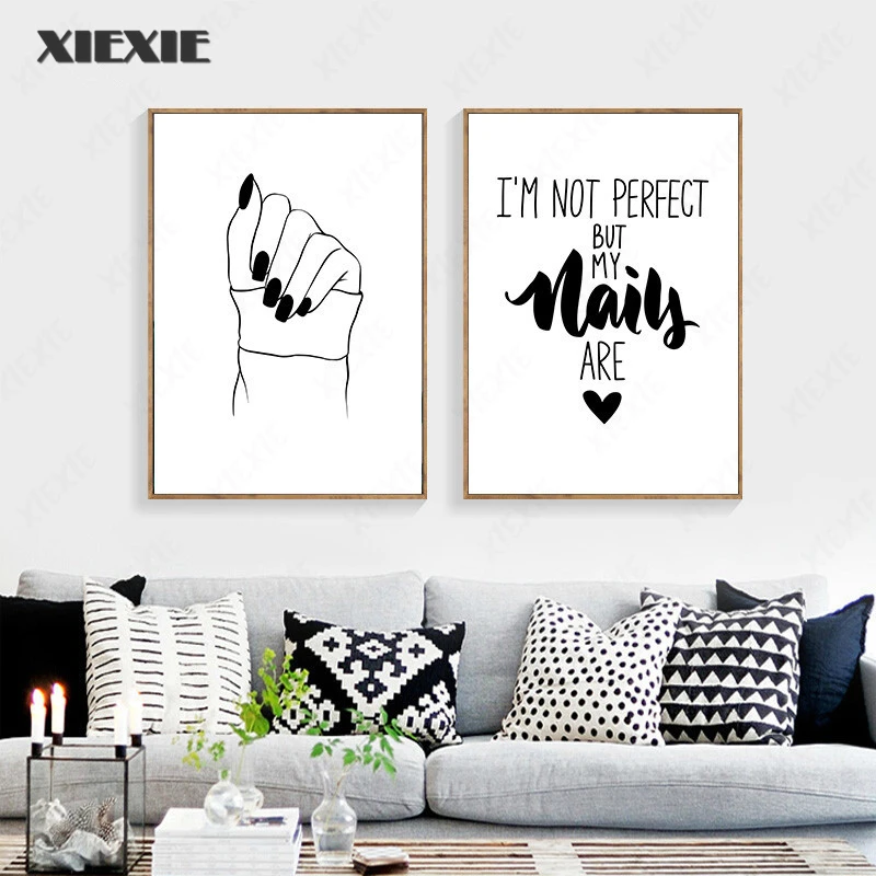 

Modern Black White Fashion Nail Art Canvas Painting Poster and Prints Makeup Wall Decor Nail Salon Wall Decoration Picture