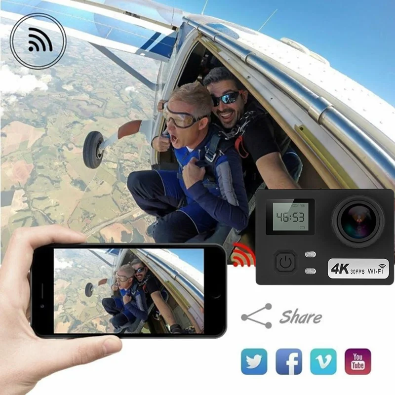 Скидка Экшн-камера 4K, ЖК-экран, 30 м, 30 кадров/с, угол обзора 170 °
