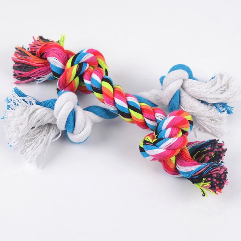 

1X L size Pet Dog Puppy Double knot Chew knot toys pet supplies Clean teeth Durable Braided Bone Rope Random Color Pet molar toy
