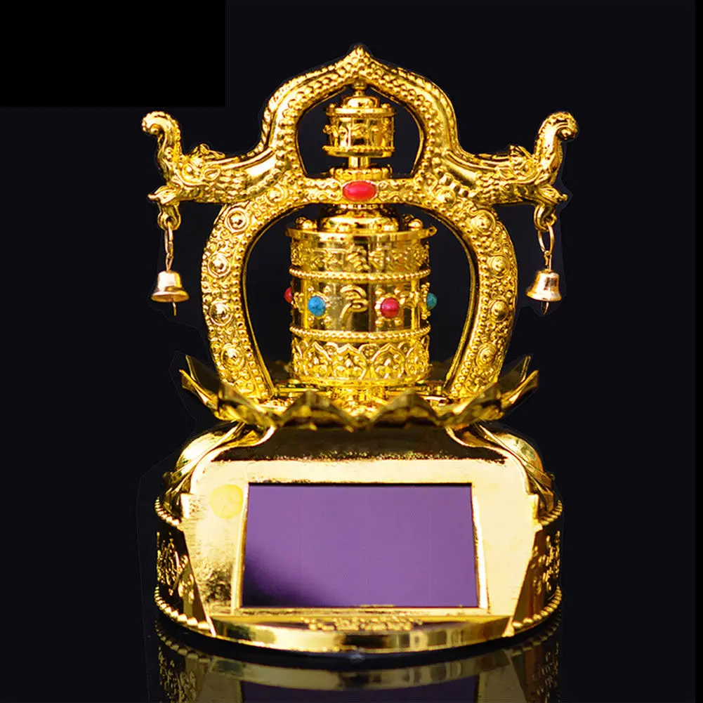 Тибетская позолоченная молитвенная колесо лотоса на солнечной энергии