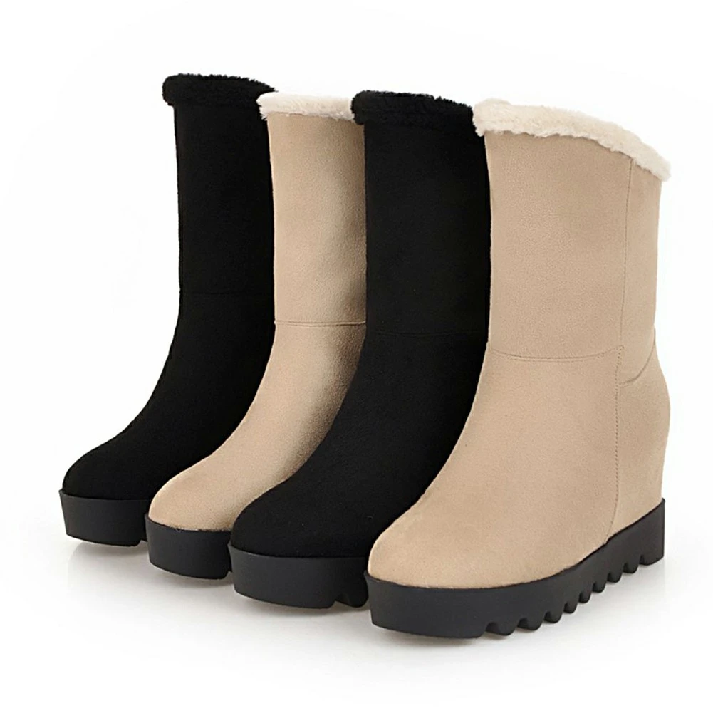 

New Women Snow Boots Winter Size 36-42Warm Fur Platform Ankle Boots Women slip-on Lady Height Increasing Shoes Woman