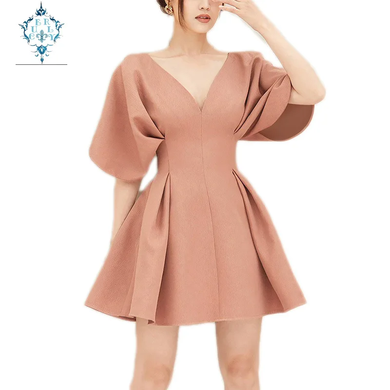 Кудрявые женские стильные модные платья с коротким рукавом 2019 новые летние