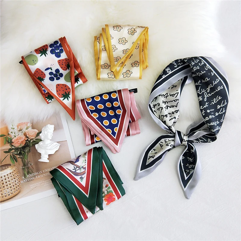 

Lady Silk Scarf Small Handle Bag Ribbons Head Scarves Long Skinny Neck Scarves Diy Hair Tie Band Double-Sided Sharp Angle Scarf