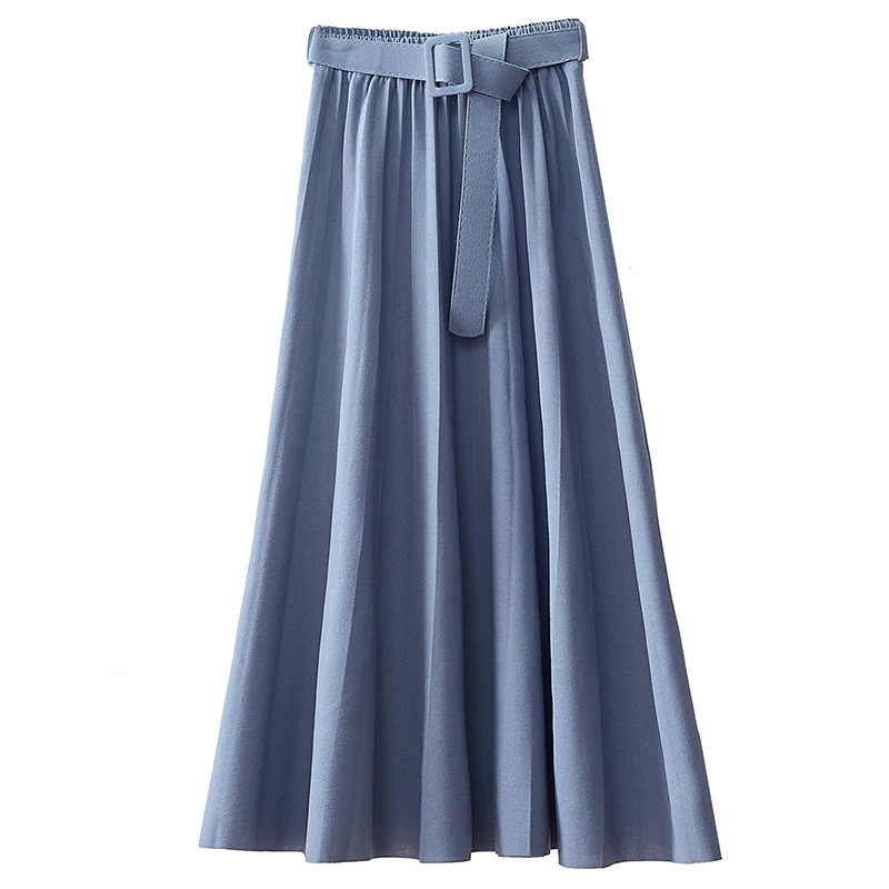 

2020 summer new chiffon women skirts high waist solid pleated solid A-line knee-length office lady skirts top quality