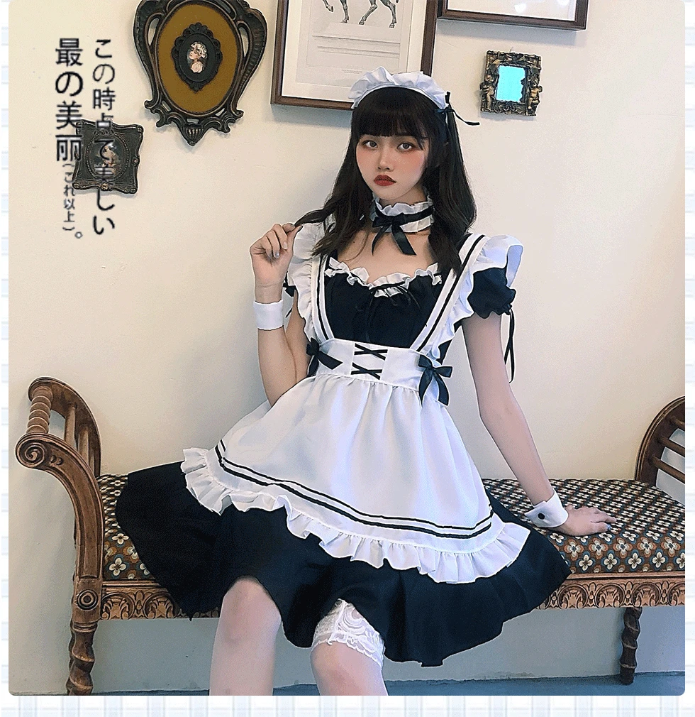 Черное милое платье горничной для девочек Женский костюм Амин любви Nikki косплея