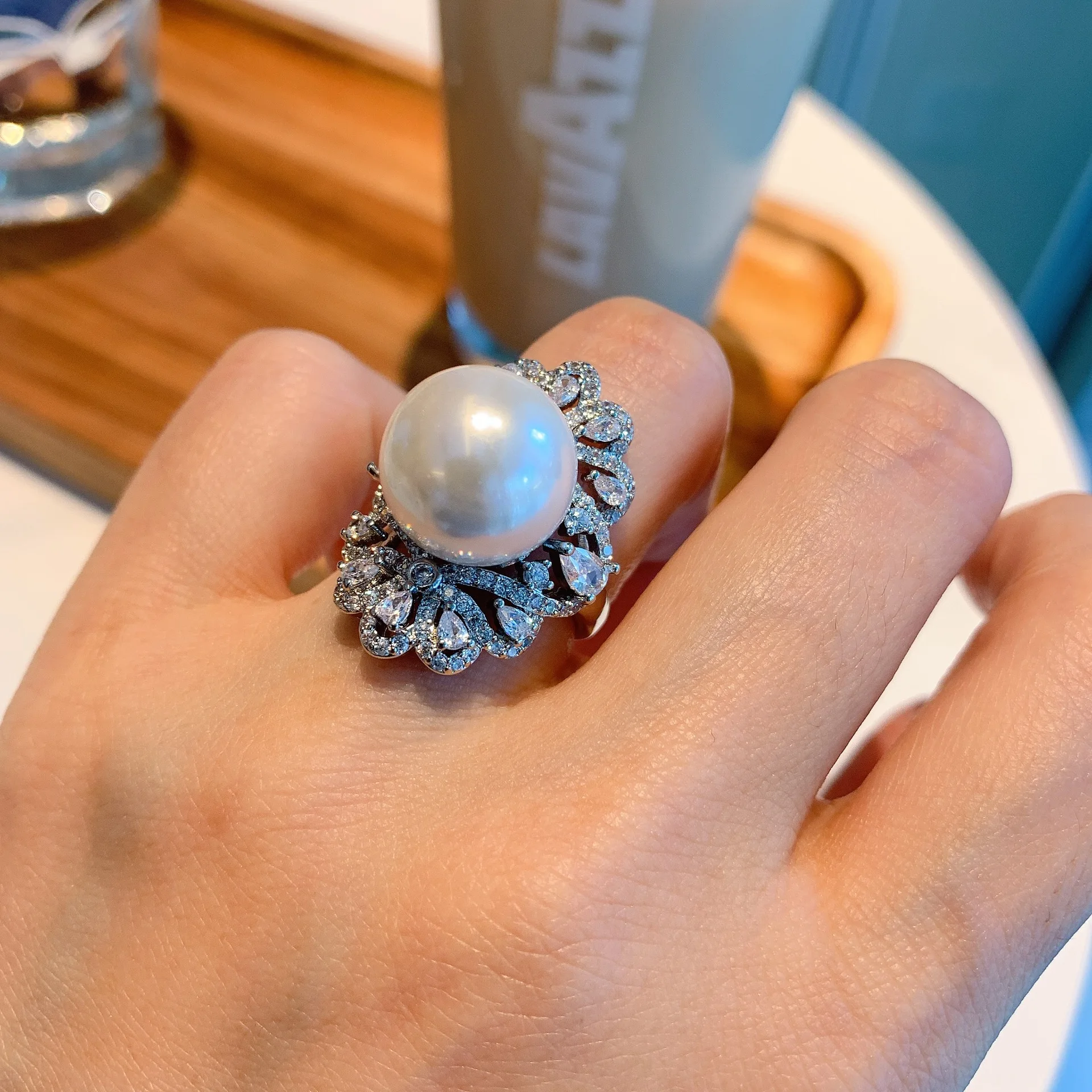 Новое поступление Красивое Жемчужное кольцо QTT золотого и серебряного цвета