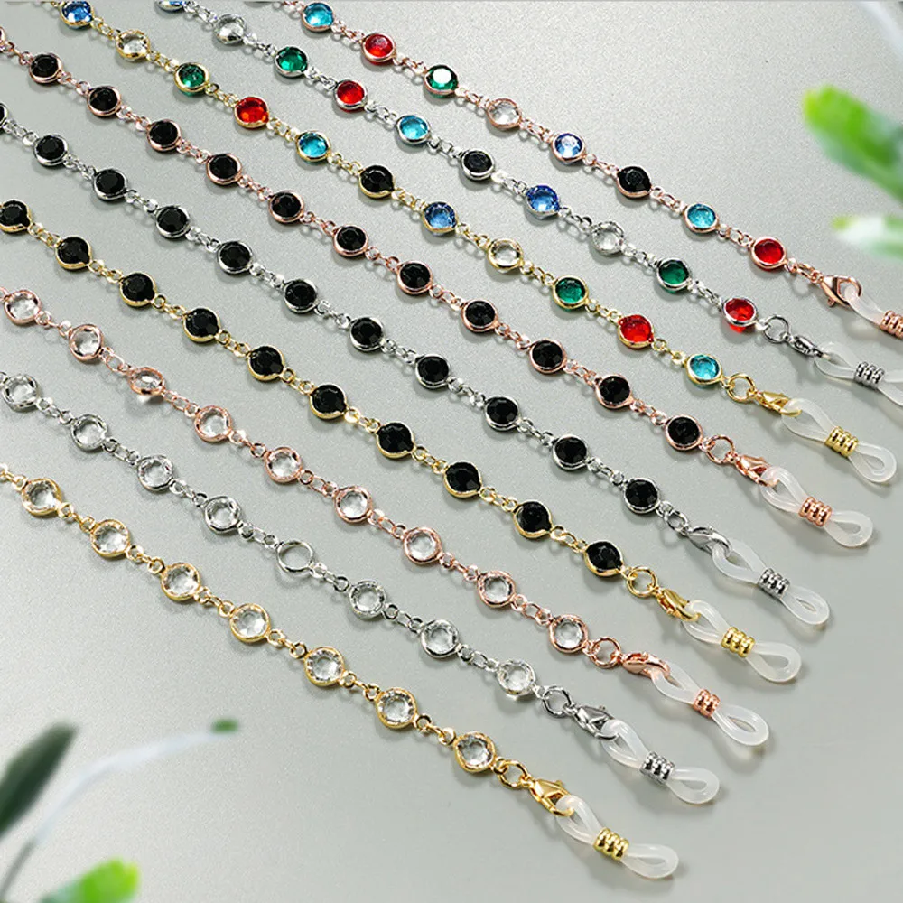 

Crystal Beaded Gold Plated Link Sunglasses Chains Necklace Reading Glasses Cord Holder Neck Strap Rope Eyewear Face Mask Band
