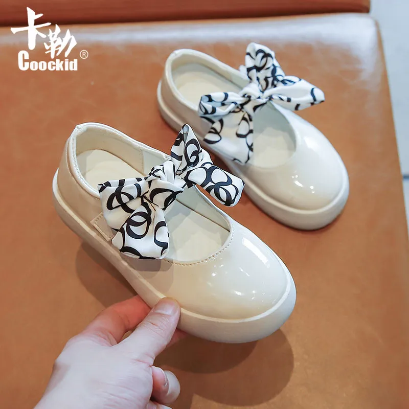 Zapatos de princesa con lazo y lunares para ni&ntilde;as, zapatillas informales planas de suela suave, a la moda, para oto&ntilde;o, 2022-0